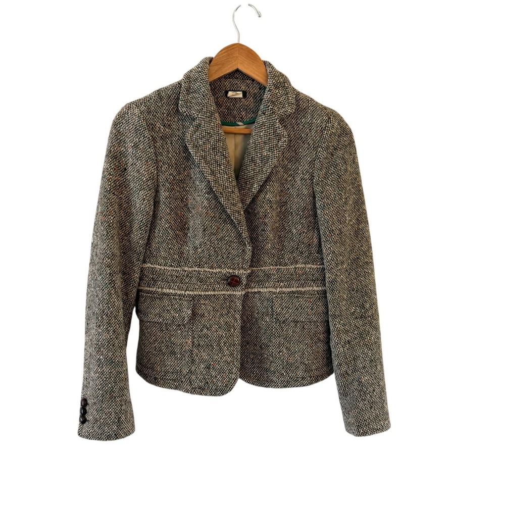 Vintage J.Crew Wool Alpaca Tweed Blazer Jacket Womens 6 Brown Capsule Academia
